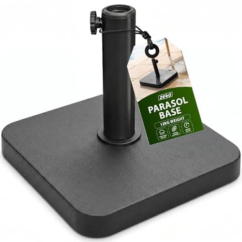 Image of ZENO Parasol Base 12KG | Square Garden Umbrella Base | Parasol Weights | Heavy Duty Garden Parasol Stand | Prefilled Concrete Bases for Parasols | Weight Stand for Cantilever, Sun, Umbrella | Black