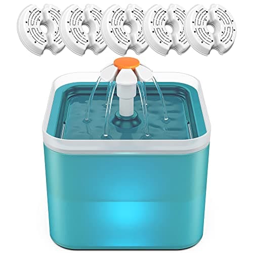 Image of NICREW Cat Water Fountain, Pet Water Fountain with LED Nightlight and 5 Filters, 2L, Drinking Fountain for Cats and Small Dogs, Green