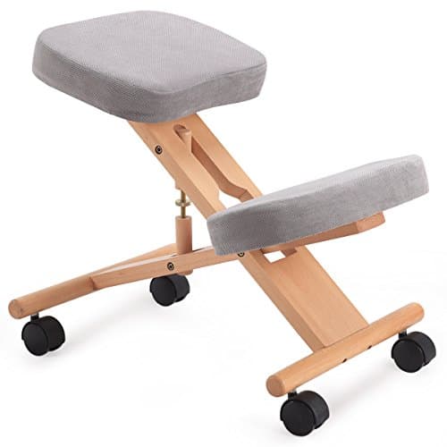 Image of CASART Ergonomic Kneeling Chair, Adjustable Wooden Frame Kneeler Stool, Home Office Orthopaedic Posture Chairs (Grey)