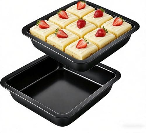 Image of 2 Pcs 8 Inch Square Cake Tin Set of 2,Small Stainless Steel Cake Mould,Non-Stick Square Brownie Pan Tray for Baking,Deep Cake Pan for Brownies,Deep Baking Tray for Wedding,Birthday and Party