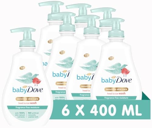 Image of Baby Dove Fragrance-Free Head to Toe Wash - Gentle & Soothing Hair and Body Wash for Babies, Nourishing & Moisturising for Sensitive Skin, Tear-Free Formula, Ideal for Newborns - 400ml, Pack of 6