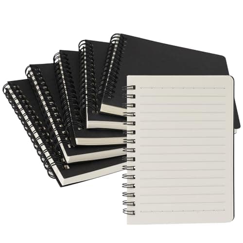 Image of 6 Pack Spiral Notebook A6,105mm x 148mm Shorthand Notebook,Kraft Notebook,A6 Pocket Notebook,50 Sheets 100 Pages,A6 Wirebound Notebook,Note Pads A6 Black Cover,Notepad for School Office Business