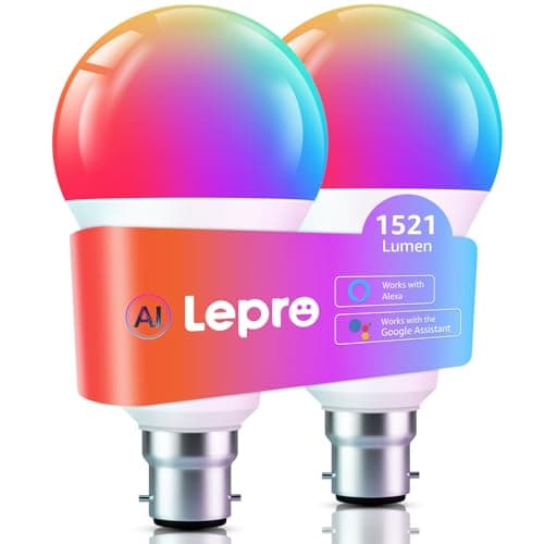 Image of Lepro B22 AI Smart Bulb, 1521LM Smart Light Bulb, 12W, Schedule & Timer, Energy Saving, 16 Million Colors, Work with Alexa & Google Assistant, Personalized AI Lighting Designer, 2 Packs