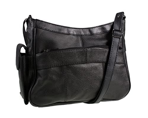 Image of Medium Sized Soft Nappa Black Leather Bag Handbag with long strap - Can be worn across the body