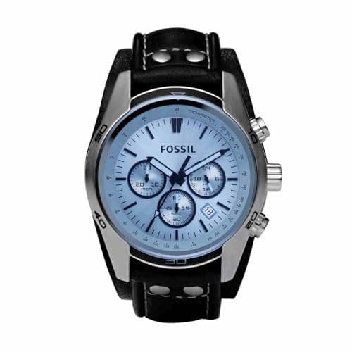 Image of FOSSIL CH2564 Gents Black Leather Cuff Strap Watch with Blue Glass