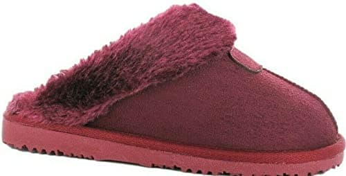 Image of Ella Shoes Women's Jill Faux Sheepskin Look Fur Lined Memory Foam Mule Slippers (6 UK, Burgundy)