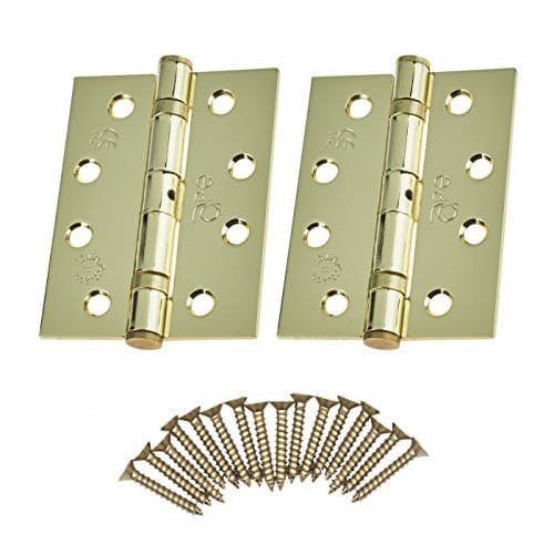 Image of Door Hinges 4" 102mm Ball Bearing 1 Pair Pack [2 Hinges & Screws] Polished Brass Finish