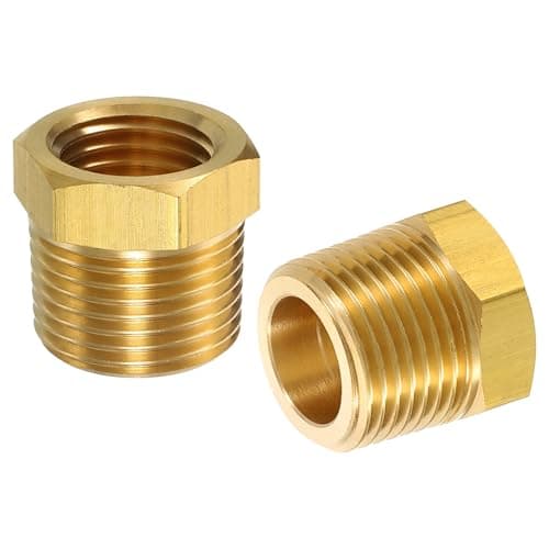 Image of sourcing map 2Pcs 3/8 BSPT Male x 1/4 NPT Female Brass Reducer Hex Bushing Threaded Pipe Fitting, Brass Threaded Pipe Fitting Adapter for Water, Gas, Oil Pipeline Systems