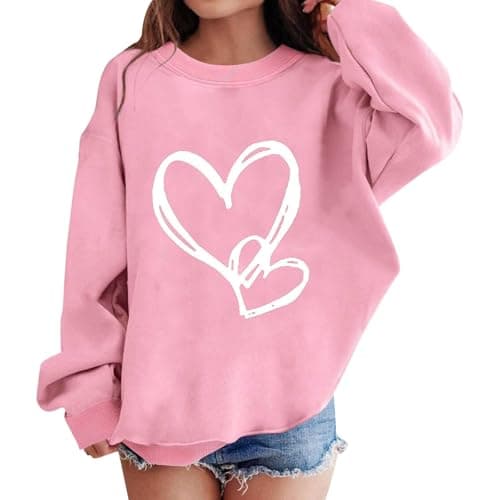 Image of AMDOLE Girls Preppy Heart Sweatshirts Oversized Pullover Sweatshirt Kids Fall Winter Long Sleeve Cute Trendy Jumper Sweaters Pink 3-4 Years