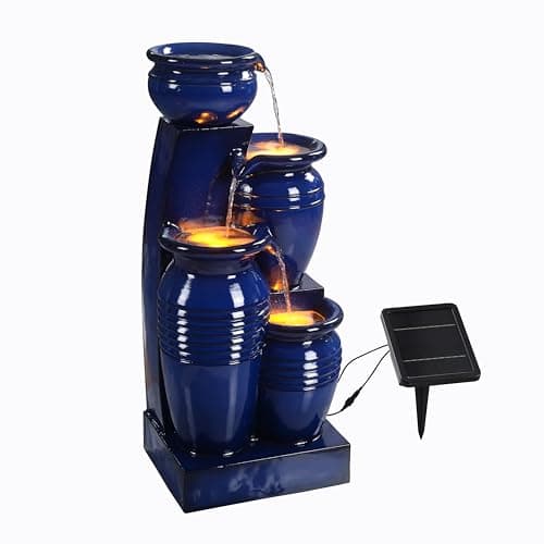Image of Teamson Home 73 cm 4-Tier Cascading Bowl Solar Powered Water Fountain for Outdoor Living Spaces, Navy