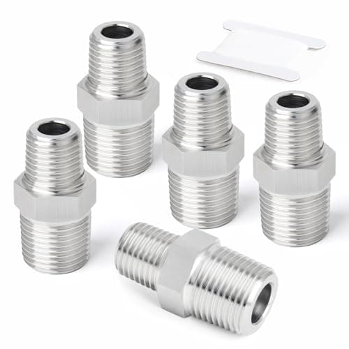 Image of ERGAOBOY 5 Pcs Stainless Steel 304 Male Reducing Hex Nipple BSP Fitting, 3/8" x 1/4" BSP Threaded Pipe Reducer Connector Adapter for Plumbing, Water and Gas Lines
