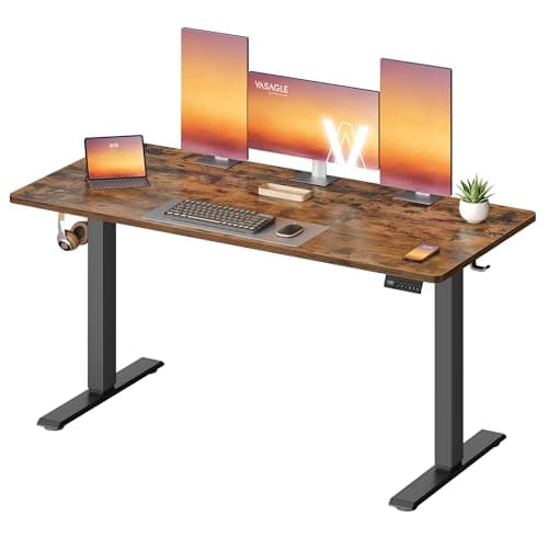 Image of VASAGLE Electric Standing Desk, Height Adjustable Desk, Sedentary Reminder, 4 Memory Heights, for Home Office, 140 x 60 cm, Rustic Brown LSD314KD01