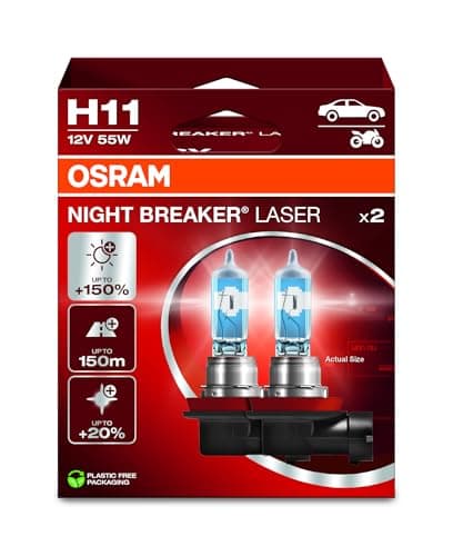 Image of OSRAM NIGHT BREAKER LASER H11, +150% more brightness, halogen headlight lamp, 64211NL-2HB, 12V, Hanging folding box (2 lamps), white