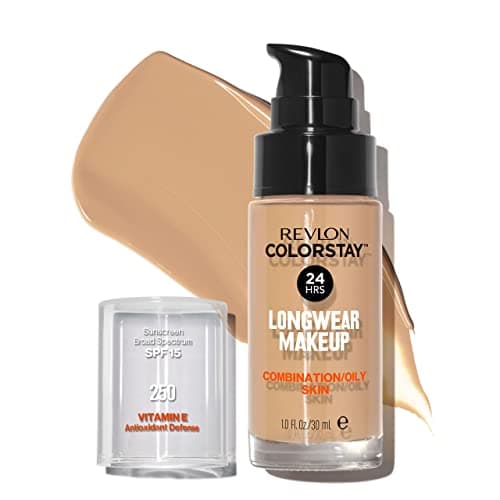 Image of Revlon Colorstay Liquid Foundation Makeup for Combination/Oily Skin SPF 15, Longwear Medium-Full Coverage with Matte Finish, Fresh Beige (250), 30 ml (Pack of 1), 250 Fresh Beige