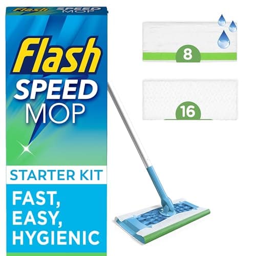 Image of Flash Speedmop Floor Cleaner Starter Kit, Fast Easy and Hygienic (1 Handle, 8 Wet plus 16 Dry Refills), Trap and Lock Daily Dirt, Grease and Grime Without Getting Down On Your Knees