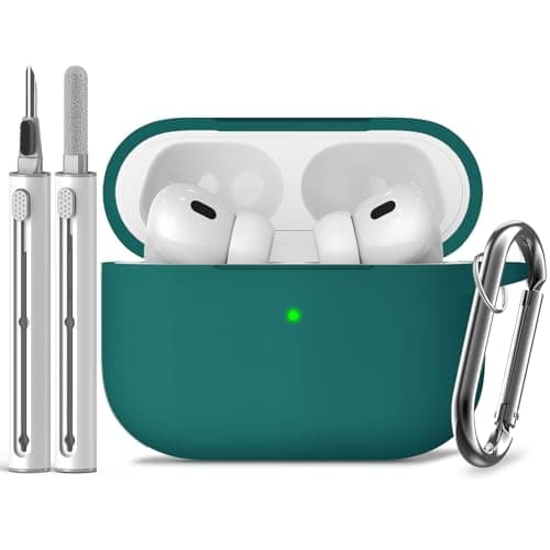 Image of Inesore Compatible with AirPods Pro 2nd/1st Case with Cleaning Kit, Silicone Protective Case Cover for Apple Air Pods Pro(2019/2022/2023), Unisex Design - Deep Green-B