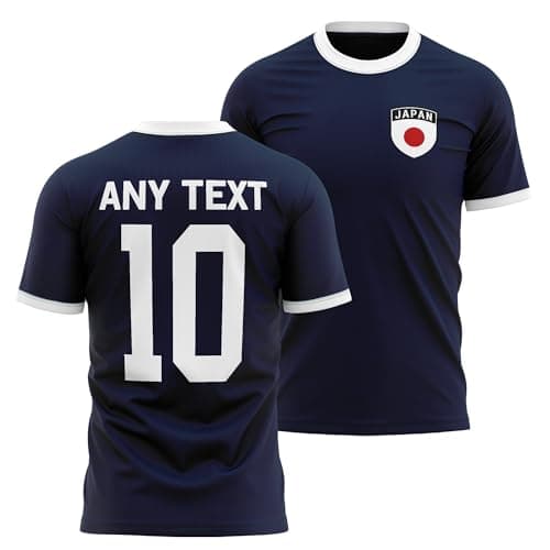 Image of Japan Mens Ringer T Shirt - Japanese Badge Custom Name Number Tee - Navy/White Football Supporter Fan Top, L, Navy/White