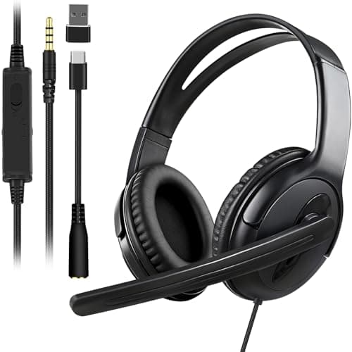 Image of Joso Wired Headset with Mic, Single Ear Headset for PS5/PS4/Xbox/Switch/PC/iPad/Mac/Tablet with 3.5mm to USB A & Type C Adapter - Office Business, Remote Work, Coach, Gaming, Chat Headphone