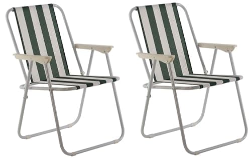 Image of Unibos | 2X Outdoor Deck Chair Garden Patio Folding Camping Picnic Beach BBQ Party Outdoor Stripe Chair (2 Striped Chair)