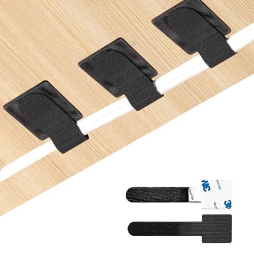 Image of Cable Tidy Clips Straps 60PCS Self Adhesive Cable Ties Reusable Under Desk Cable Management Organiser for TV PC Laptop Ethernet Home Office Stick on Adjustable Hook and Loop Wire Organizer Black
