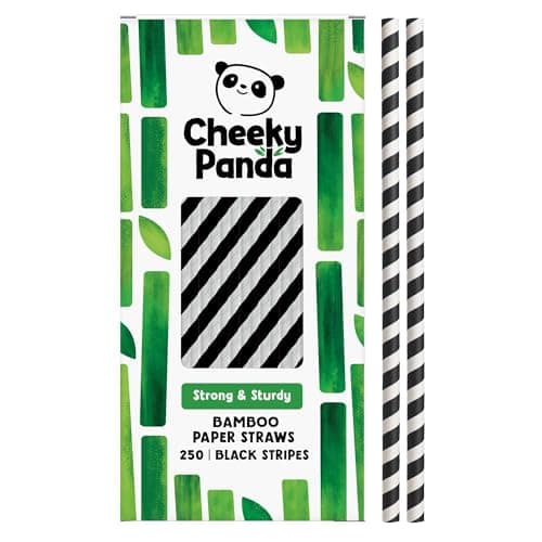 Image of The Cheeky Panda Bamboo Paper Straws | 250 Coloured Drinking Straws with Black Stripes (Package may vary)