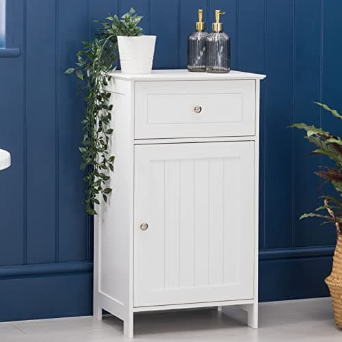 Image of CHRISTOW White Bathroom Cabinet Floor Standing, Small Wooden Drawer Storage Cupboard Unit With Shelf & Drawer