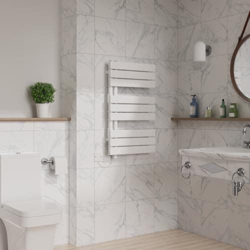 Image of Warmehaus Designer Flat Panel Electric Heated Towel Rail Radiator Wall Mounted Bathroom Ladder Radiators Prefilled White 826x500mm