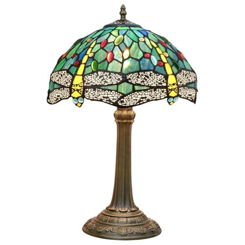 Image of Blivuself Tiffany Table Lamp Dragonfly Style Blue Green Stained Glass Table Lamp Bedroom Reading Desk Light for Home Living Room Office Dormitory Dining Room Decorate Light