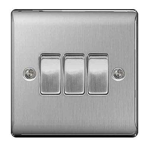 Image of BG Nexus NBS Range Brushed Steel Switches & Sockets - Full Range of Matching Items (3 Gang, 2 Way Light Switch)