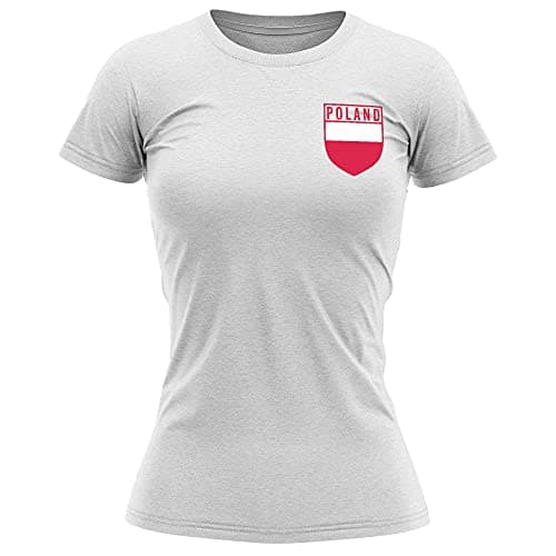 Image of Poland Football Shirt Women - Retro Poland Badge T Shirt - Football Country European Supporters 2024 Tee Her - Polish Tournament 2024 Footy Soccer Top, S, White