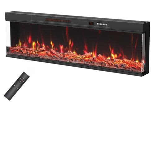 Image of Quiniver 60 Inch Ultra-Slim 3-Sided Built-in Electric Fireplace - 270° Recessed Electric Fireplace with 12 Colour Adjustable Flame, Touch Screen & Remote, for Sliding Cabinet/Wall Recess, UKCA/CE