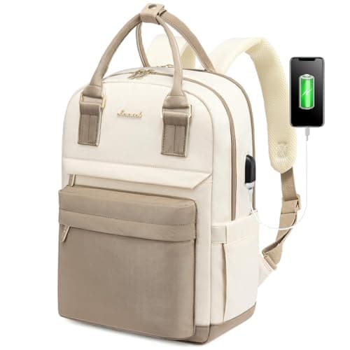 Image of LOVEVOOK Laptop Backpack Womens, 14 Inch School Bags for Women Waterproof Computer Rucksack with USB Port for Travel Business College Work, Khaki Beige
