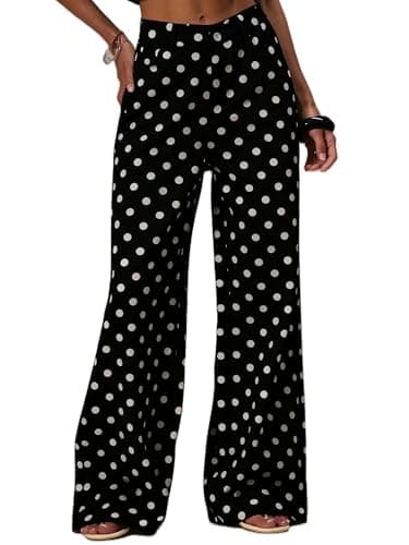 Image of SANSIWU Polka Dot Jeans Women Straight Leg Y2K Boyfriend Denim Pants Low Rise Wide Leg Cute Baggy Jeans (Black, L)