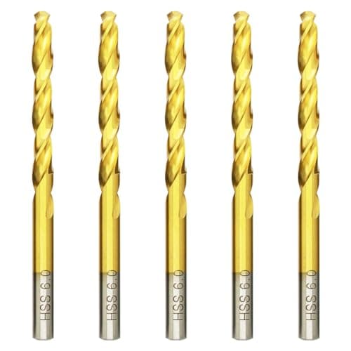Image of Hilpaty HSS-TiN Drill Bit 6.0mm x 93mm x 5pcs Titanium Coated Twist Drill Bits for Metal, Stainless Steel, Non Ferrous, Cast Iron, Wood
