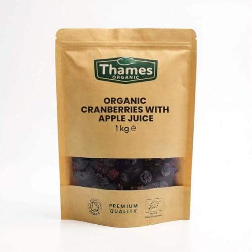 Image of Organic Cranberries with Apple Juice-Certified Organic, Non-GMO, Vegan, No Additives, No Preservatives, Resealable Bag by Thames Organic 1kg