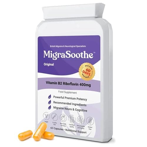 Image of Bespoke Biotics Premium Vitamin B2 Riboflavin 400 mg per Capsule - Migrasoothe-B Migraine Tablets UK Made Migraine Relief, Stress, Tremors & Energy Vegan. Nice UK Gov Recommended Vitamin B2 400 (60)