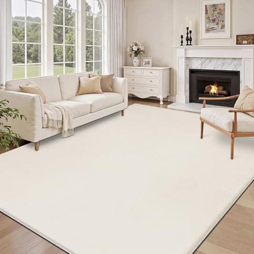 Image of SHACOS Cream Rugs Living Room Large 160x230 cm Washable Rug Anti Slip Fluffy Area Rugs Non-Slip Bedroom Rug Soft Carpets for Living Room