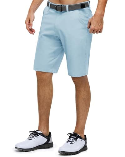 Image of 33,000ft Men's Golf Shorts Dry Fit, 11" Lightweight Quick Dry Golf Stretch Bermuda Performance Casual Shorts with Pockets for Golf Travelling and Wroking Light Blue 36W