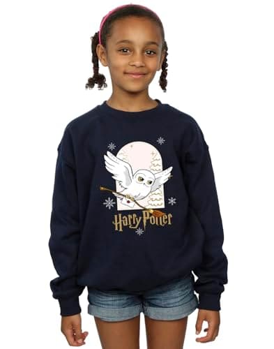 Image of Harry Potter Girls Hedwig Christmas Sweatshirt Navy Blue 3-4 Years