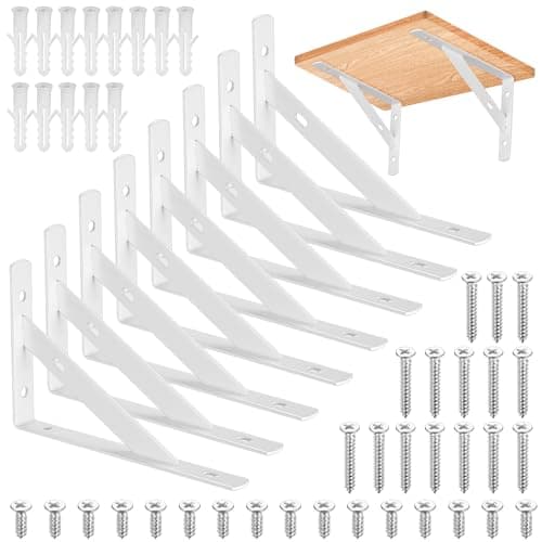 Image of 8 Pieces Shelf Brackets Heavy Duty, Wall Mounted Triangle Shelving Brackets, 90 Degree Right Angle Shelf Supporters Brace Brackets, for Living Room Bedroom (White 150x95 mm/6x3.7 inch)
