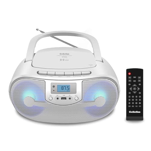 Image of Gelielim CD Players for Home with Remote Control, Portable Bluetooth CD Boombox, Radio CD Player, USB Playback & Headphone Jack, Mic Jack, Colorful Light,Portable CD Player Mains or Battery Powered