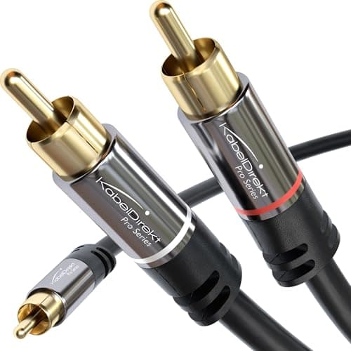 Image of KabelDirekt – 1m – RCA/phono Y cable, 1 to 2, stereo audio cable (coax, RCA/phono male/male cinch plugs, analogue/digital, adapter for subs/amps/Hi-Fis/home cinema/receivers, black)