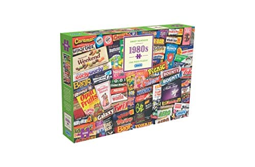 Image of Gibsons Sweet Memories of the 1980s 1000 Piece Jigsaw Puzzle for Adults – Retro Sweets & Vintage Packaging Artwork by Robert Opie – Premium Sustainable Puzzle Made in the UK/EU