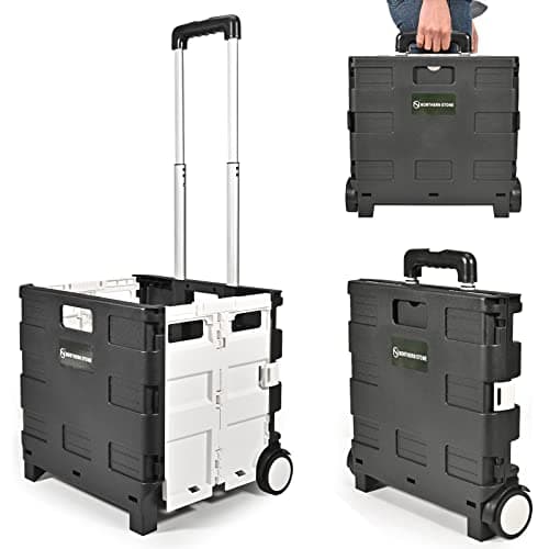 Image of NORTHERN STONE Folding Shopping Trolley Cart, Boot Cart w/Noiseless Wheel & Adjustable Telescopic Aluminium Handle, Collapsible Utility Trolley Box for Shopping, Garden & Camping