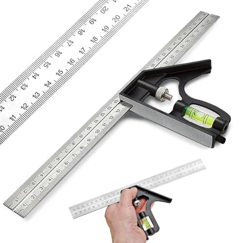 Image of Square Ruler Tool Set, Combination Square Carpentry Tools with 12Inches/300mm Scale, 45/90 Degree Ruler with Bubble Level, Measuring Tool for Woodworking Engineer Carpenter