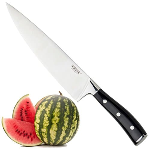 Image of Professional Sabatier Large Chefs Knife - 7in/18cm Full Tang Blade Forged from Chrome-Molybdenum-Vanadium Stainless Steel. Chic Carbon Black Triple Rivet Handle. 25-Year Guarantee. Dishwasher Safe.