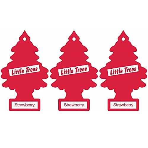Image of Little Trees Air Freshener Tree LTZ013 Strawberry Fragrance For Car Home Boat Caravan - Triple Pack, Red