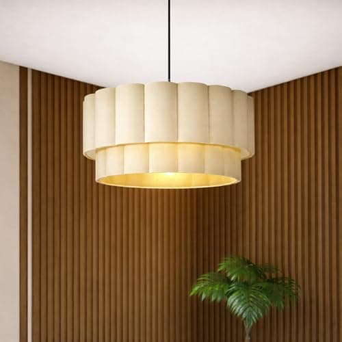 Image of CGC Lighting Indoor lampshade Scalloped Two Tier Large 48cm Width Drum Shape Ceiling Hanging (Cream 2 Tier)