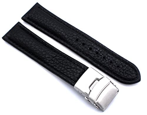 Image of Sulla Genuine leather watch strap with stainless steel folding clasp, 20mm, black