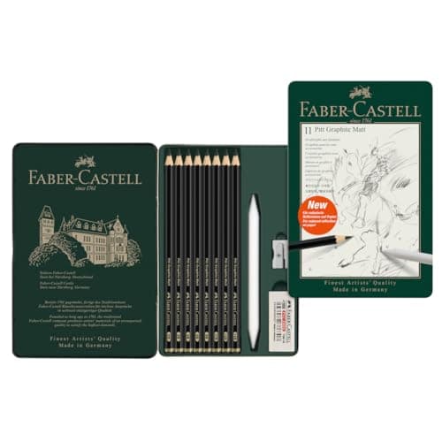 Image of Faber-Castell Art & Graphic Pitt Graphite Matt Pencil, Matt Graphite, Tin of 11, for Craft, Drawing, Sketching, Home, School, University, Colouring